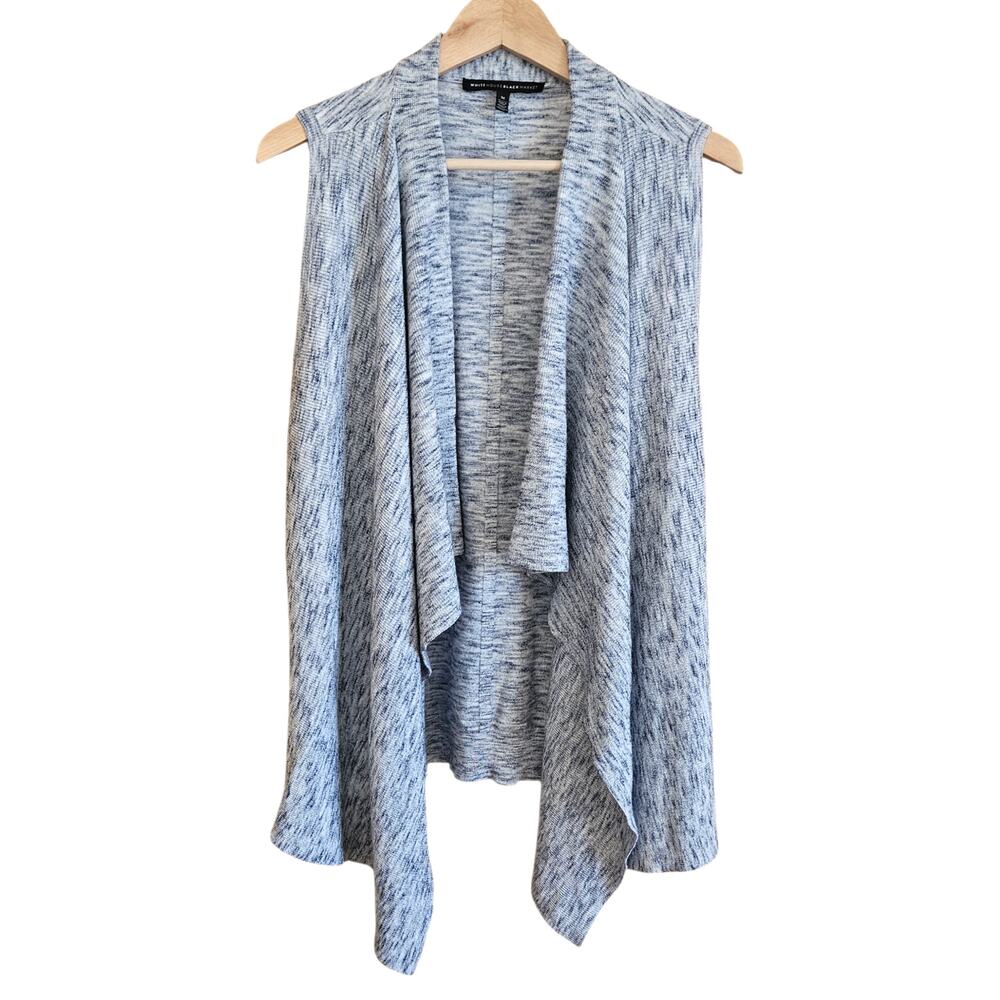 White House Black Market Women’s Vest Waterfall Drape Blue Heather Knit Medium